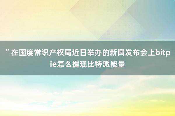 ”在国度常识产权局近日举办的新闻发布会上bitpie怎么提现比特派能量