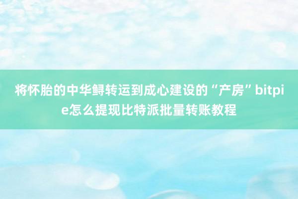 将怀胎的中华鲟转运到成心建设的“产房”bitpie怎么提现比特派批量转账教程