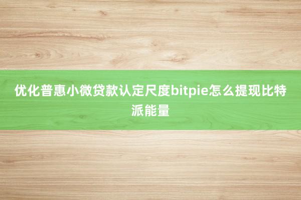 优化普惠小微贷款认定尺度bitpie怎么提现比特派能量