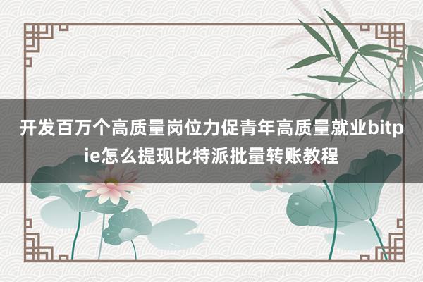 开发百万个高质量岗位力促青年高质量就业bitpie怎么提现比特派批量转账教程