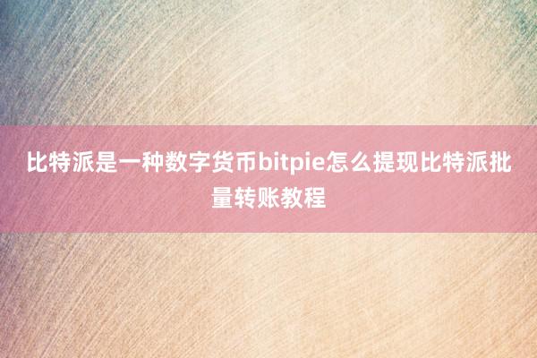 比特派是一种数字货币bitpie怎么提现比特派批量转账教程