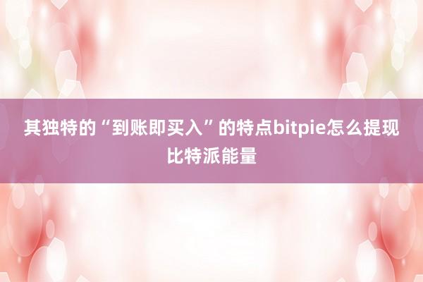 其独特的“到账即买入”的特点bitpie怎么提现比特派能量