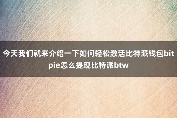 今天我们就来介绍一下如何轻松激活比特派钱包bitpie怎么提现比特派btw