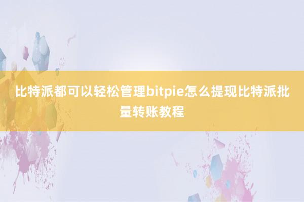 比特派都可以轻松管理bitpie怎么提现比特派批量转账教程