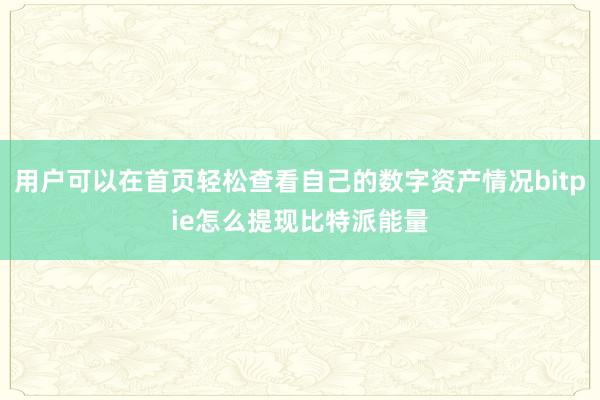 用户可以在首页轻松查看自己的数字资产情况bitpie怎么提现比特派能量