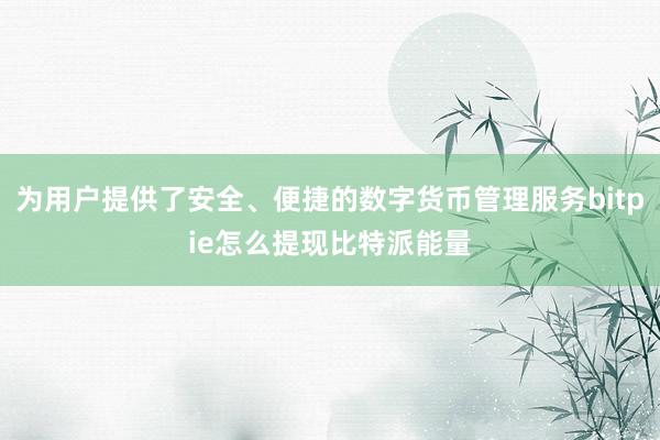 为用户提供了安全、便捷的数字货币管理服务bitpie怎么提现比特派能量