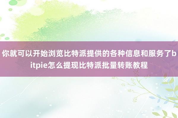 你就可以开始浏览比特派提供的各种信息和服务了bitpie怎么提现比特派批量转账教程