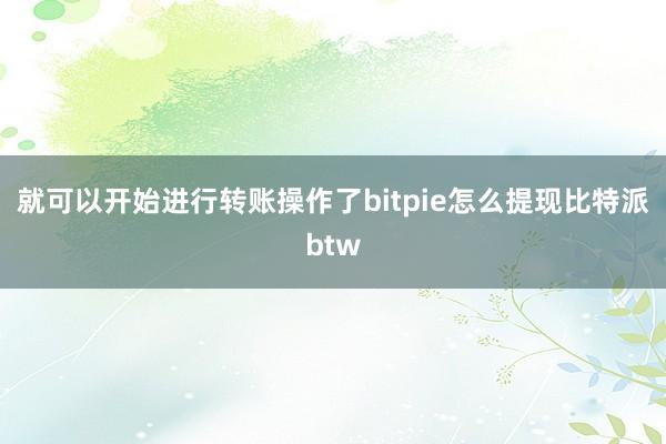 就可以开始进行转账操作了bitpie怎么提现比特派btw