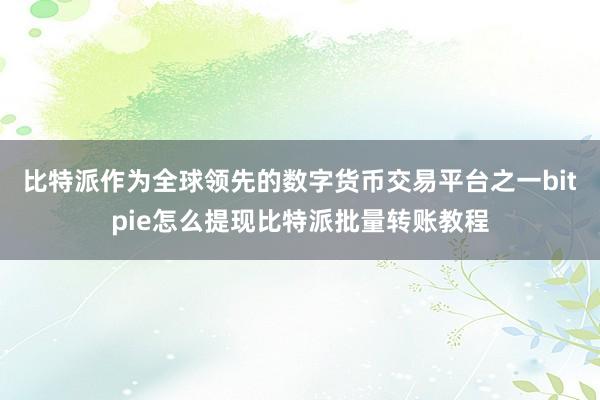 比特派作为全球领先的数字货币交易平台之一bitpie怎么提现比特派批量转账教程