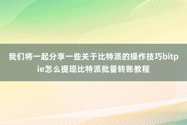 我们将一起分享一些关于比特派的操作技巧bitpie怎么提现比特派批量转账教程