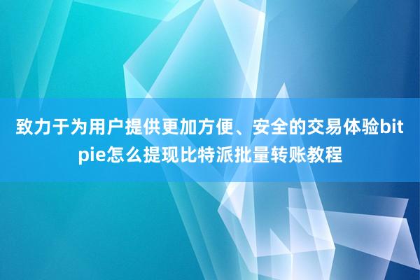 致力于为用户提供更加方便、安全的交易体验bitpie怎么提现比特派批量转账教程