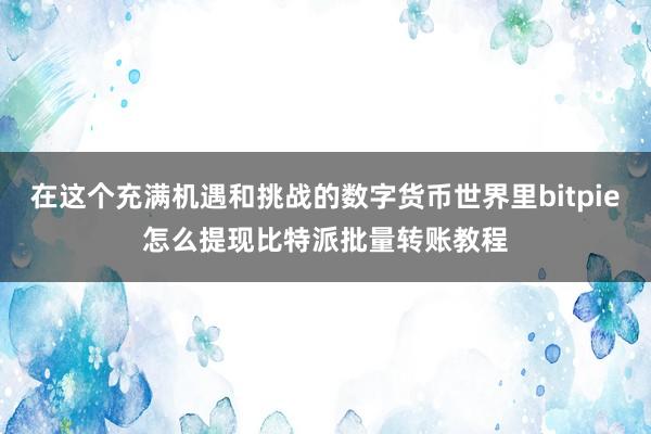 在这个充满机遇和挑战的数字货币世界里bitpie怎么提现比特派批量转账教程