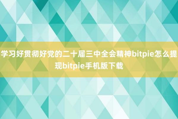 学习好贯彻好党的二十届三中全会精神bitpie怎么提现bitpie手机版下载